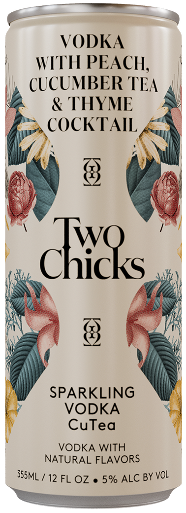 Two Chicks Vodka With Peach, Cucumber Tea, & Thyme Cocktail Sparking Vodka Cu Tea (4 Pack) 12 FL (355ml )