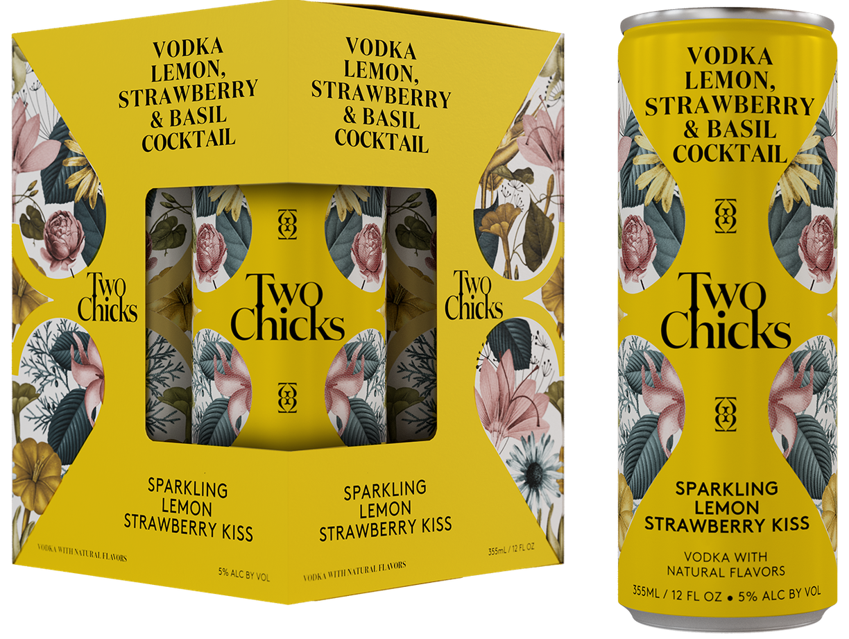 Two Chicks Vodka Lemon Strawberry Kiss and Basil  (4 Pack) 12 oz 355 ml