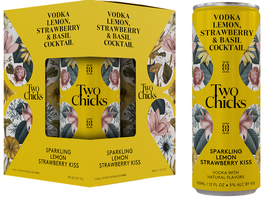 Two Chicks Vodka Lemon Strawberry Kiss and Basil  (4 Pack) 12 oz 355 ml